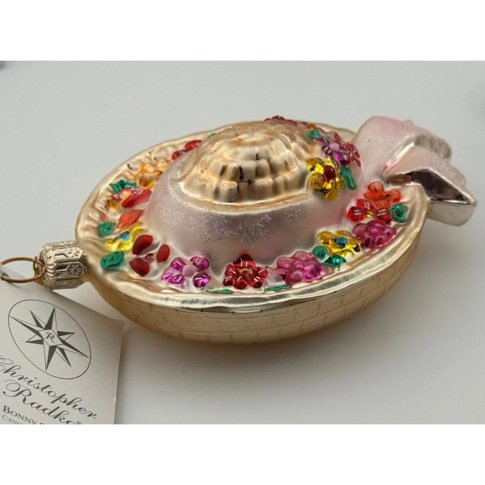 Vintage Christopher Radko Bonny Spring Floral Sun Hat Glass‎ Ornament 00-SP-60
